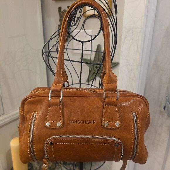 LONGCHAMP Vintage Camel Leather Satchel Bag Purse Classic Luxury Handbag *RARE* - Picture 1 of 12